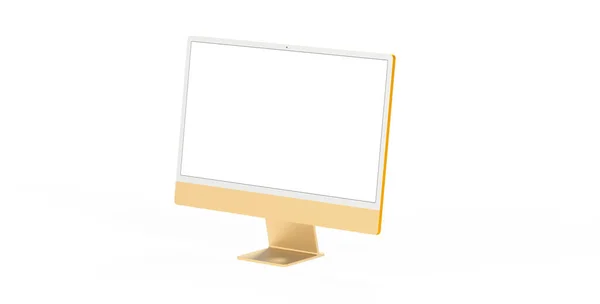 Een Weergave Van Een Gele Computer Monitor Met Kopieerruimte Geïsoleerd — Stockfoto