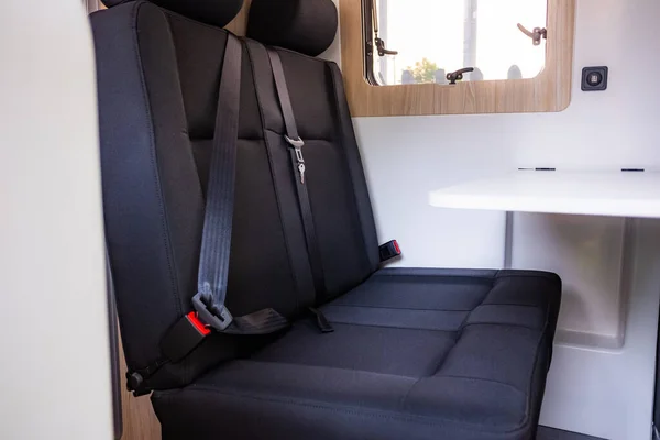 Closeup Black Clean Seats Contemporary Camping Van — Stok Foto