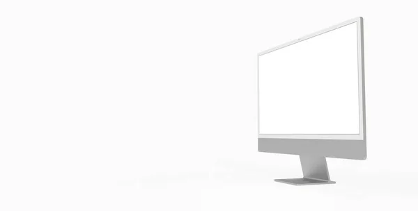 Rendering Silvercomputer Monitor Copy Space Isolated White Background — Stock Photo, Image