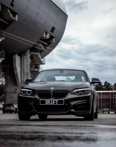 Hockenhei Germany Aug 2021 Vertical Shot Black Bmw Car Drift — Stock Photo, Image