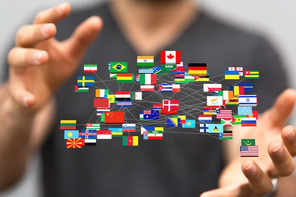 Моделирование Национальных Флагов Разных Стран Между Человеческими Руками — стоковое фото
