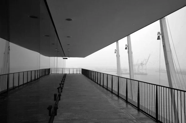 Сірий Знімок Палуби Туманним Тлом — стокове фото
