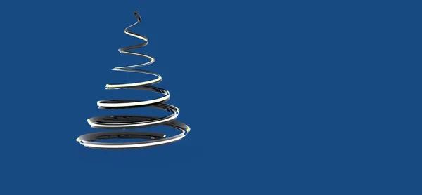 Rendering Silver Spiral Christmas Tree Isolated Blue Background — Stock Photo, Image