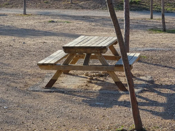 Nahaufnahme Eines Holzsitzes Einem Park — Stockfoto