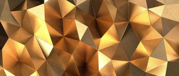 Μια Τρισδιάστατη Απόδοση Του Χρυσού Κρυστάλλου Αφηρημένα Γεωμετρικά Πολυγωνικά Σχήματα — Φωτογραφία Αρχείου