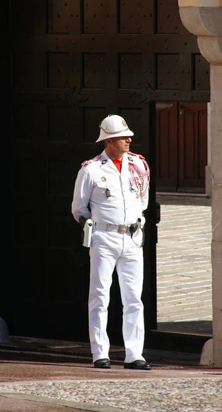 Monaco Monaco Aug 2011 Vertikal Över Soldat Stående Vakt Utanför — Stockfoto