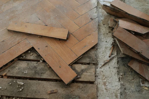 Gros Plan Vieux Parquet Brisé Démonté — Photo