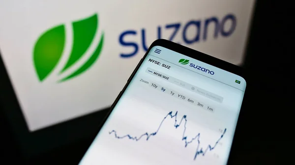 Stuttgart Deutschland März 2021 Smartphone Mit Website Des Brasilianischen Zellstoff — Stockfoto