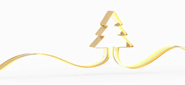 Uma Renderização Cartão Natal Com Uma Árvore Ouro Fundo Branco — Fotografia de Stock