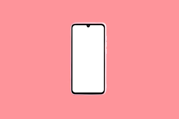 Vykreslení Smartphonu Prázdnou Bílou Obrazovkou Izolovanou Růžovém Pozadí — Stock fotografie