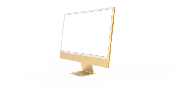 Een Weergave Van Een Gele Computer Monitor Met Kopieerruimte Geïsoleerd — Stockfoto