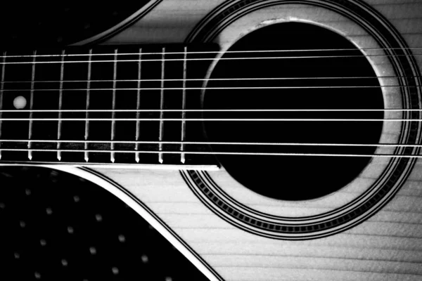 Top View Closeup Shot Guitar Grayscale — Stock Photo, Image