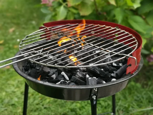 Grill Au Charbon De Bois Prêt Pour Barbecue Fête En Plein Air Image stock -  Image du griller, nourriture: 214114549
