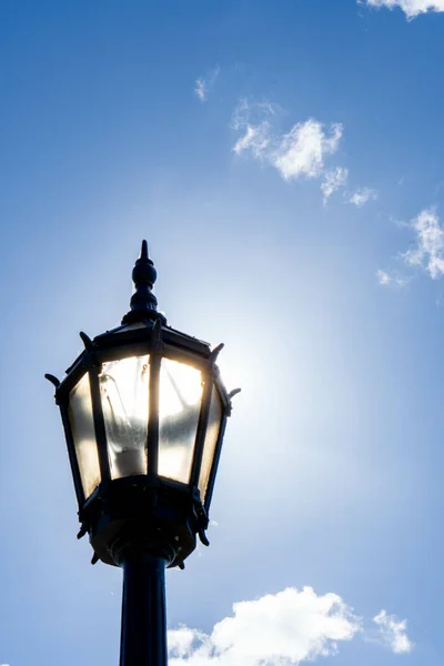 Low Angle City Street Lamp Sunny Sky Background — Stock Photo, Image