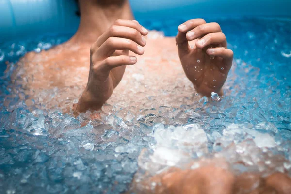 Close Shot Man Body Staying Iced Water Pool Healthcare — Stock Photo, Image