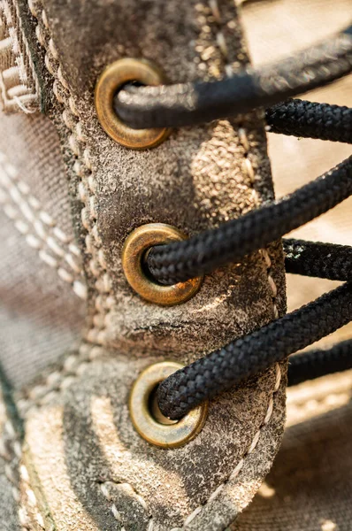 Closeup Shot Shoelaces Old Boot — Stock Photo, Image