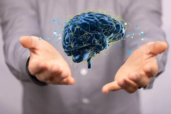 Render Holographic Digital Style Human Brain Conveying Idea — Stock Photo, Image