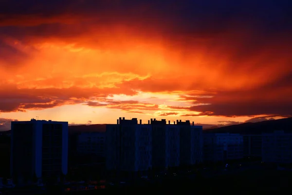 Een Adembenemend Uitzicht Zonsondergang Stad — Stockfoto