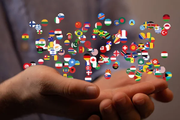 Uma Renderização Bandeiras Nacionais Mundo Comunicação Global Conceito Mensagens Internacionais — Fotografia de Stock