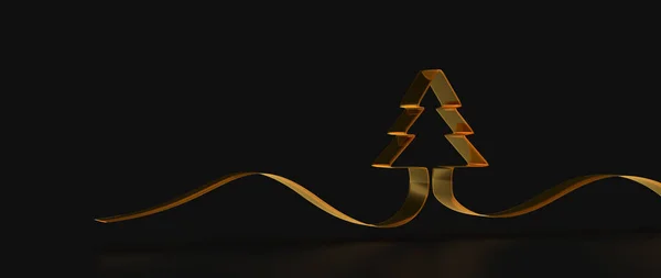 Rendering Christmas Card Gold Tree Black Background — Stock Photo, Image