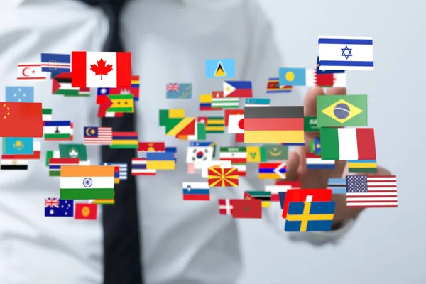 Рендеринг Национальных Флагов Мира Концепция Глобальной Коммуникации Международных Сообщений — стоковое фото