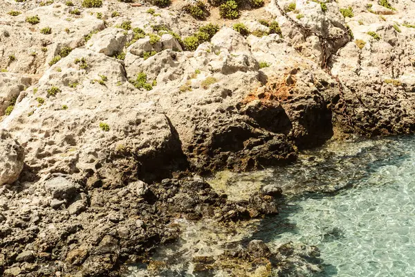 晴れた日には 背後にある岩や崖や海の閉鎖 — ストック写真