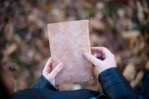 Una Vista Superior Las Manos Niño Sosteniendo Libro Con Una —  Fotos de Stock