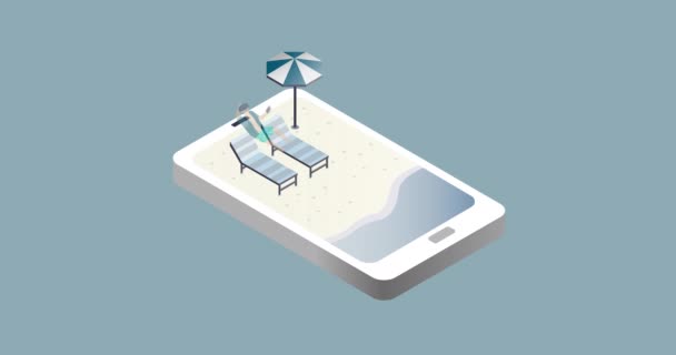 People Relaxing Beach Animation Design Concept — Vídeo de stock