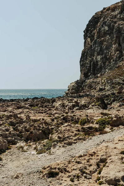 Eine Vertikale Aufnahme Der Beschaffenheit Der Geologischen Gesteinsformation Meer — Stockfoto