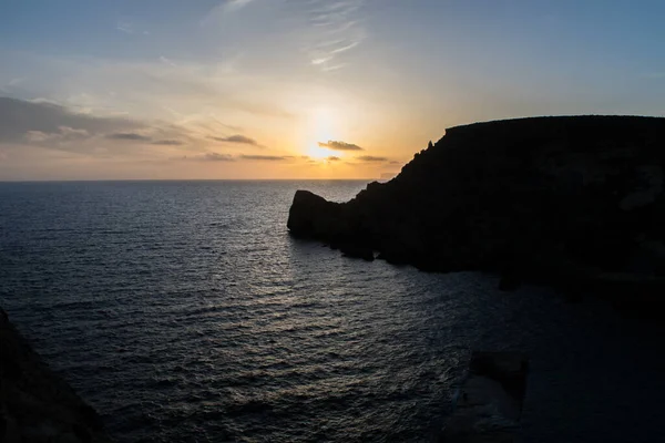 Pôr Sol Belo Dia Primavera Como Visto Anchor Bay Mellieha — Fotografia de Stock