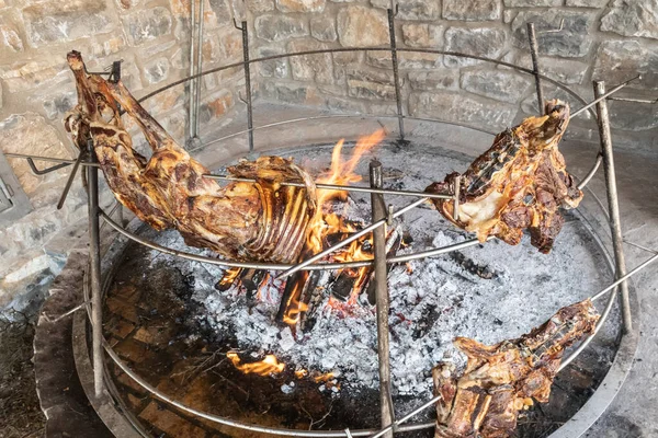 Roasted Barbequed Meat Ashes Background — Stock Photo, Image