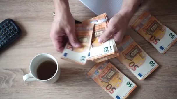 Gros Plan Homme Comptant Billets Euros — Video