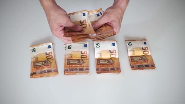 Close Man Counting Euro Banknotes — Stok Video