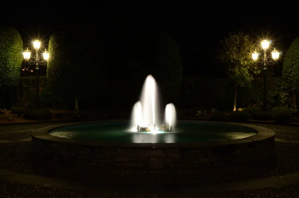 Fontana Illuminata Lampioni Notte Ascona Svizzera — Foto Stock