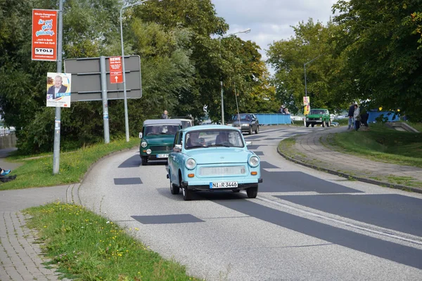 Ribnitzdamgarten Germany Aug 2021 Row Vintage Retro Automobiles Driving Road — Stock Photo, Image