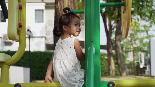 Petite Fille Jouant Sur Aire Jeux Dans Parc — Video
