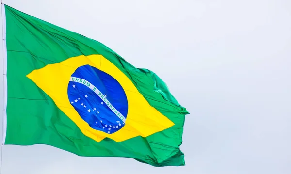 Primer Plano Bandera Brasil Cielo Despejado — Foto de Stock
