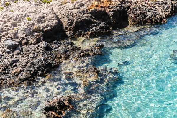 崖の上からの苔むした水と岩場の海岸の眺め — ストック写真