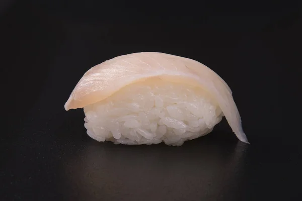 Gros Plan Sushi Nigiri Avec Perchoir Sur Fond Noir — Photo