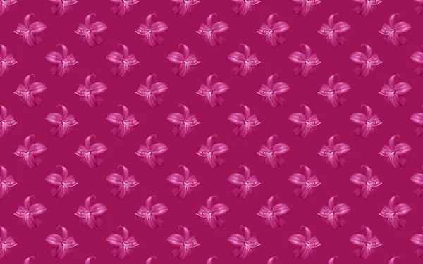 紫色背景下粉色百合花的无缝花纹图例 — 图库照片