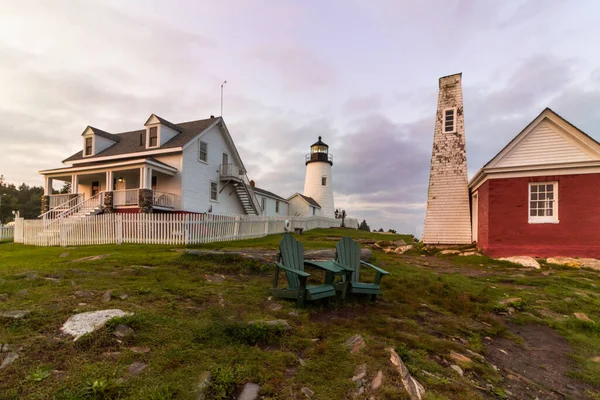 Pemaquid Point Fyr Bristol Maine Vid Solnedgången Sommarkväll Kustturism — Stockfoto