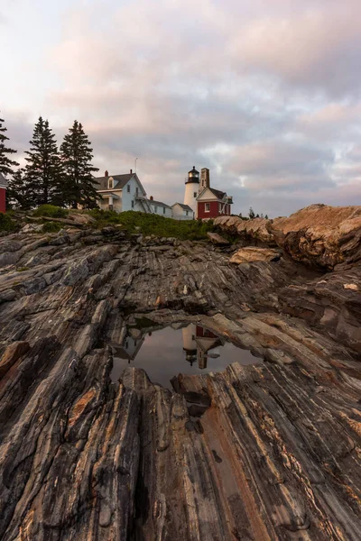 Lighthouse Pemaquid Point Брістолі Штат Мен Заході Сонця Літній Вечір — стокове фото