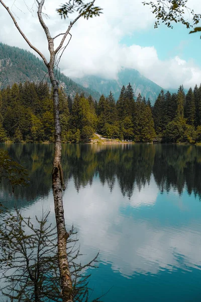 Une Vue Envoûtante Lac Calme Entouré Arbres Avec Réflexion — Photo