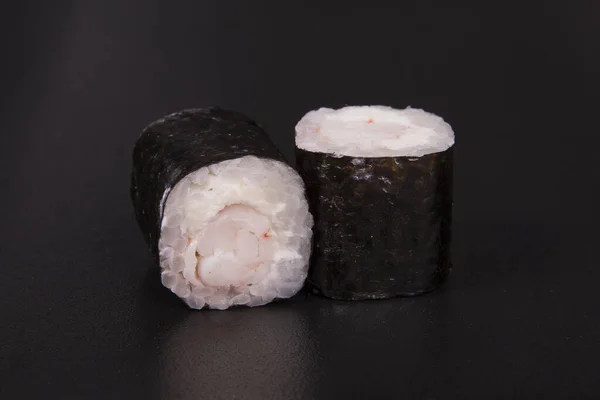 Gros Plan Rouleaux Maki Sushi Classiques Avec Des Crevettes Sur — Photo