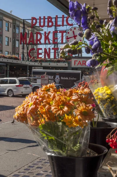 Seattle Estados Unidos Novembro 2016 Mercado Pique Com Luz Néon — Fotografia de Stock