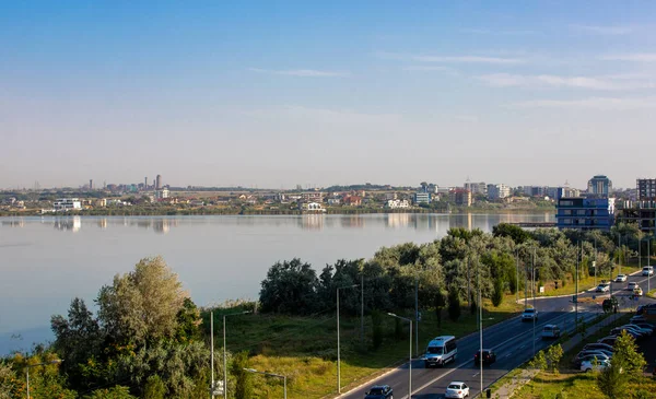 Mamaie Roumanie Août 2021 Paysage Avec Lac Siutghiol Route Mamaia — Photo
