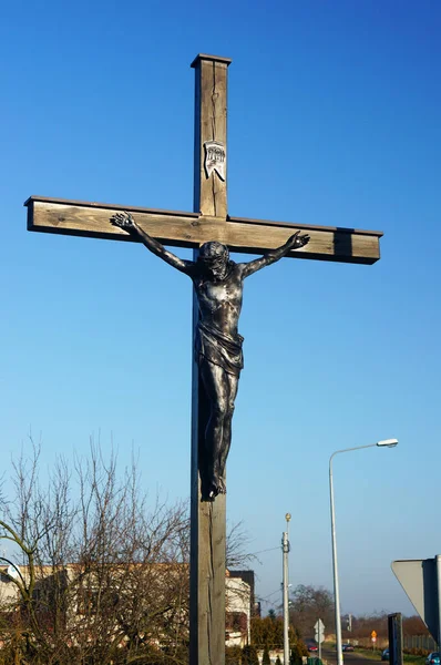 Ett Kors Jesus Kristus Gatan Solig Dag — Stockfoto