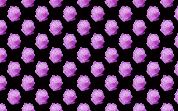 Иллюстрация Цветочного Бесшовного Рисунка Розовых Роз Черном Фоне — стоковое фото