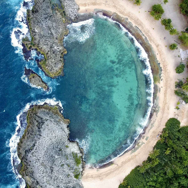 Una Toma Aérea Del Mar Rodeada Vegetación Una Playa Día — Foto de Stock