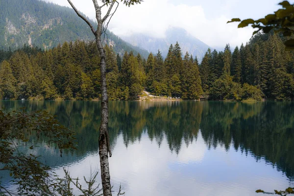 Okouzlující Pohled Klidné Jezero Obklopené Stromy Odrazem — Stock fotografie